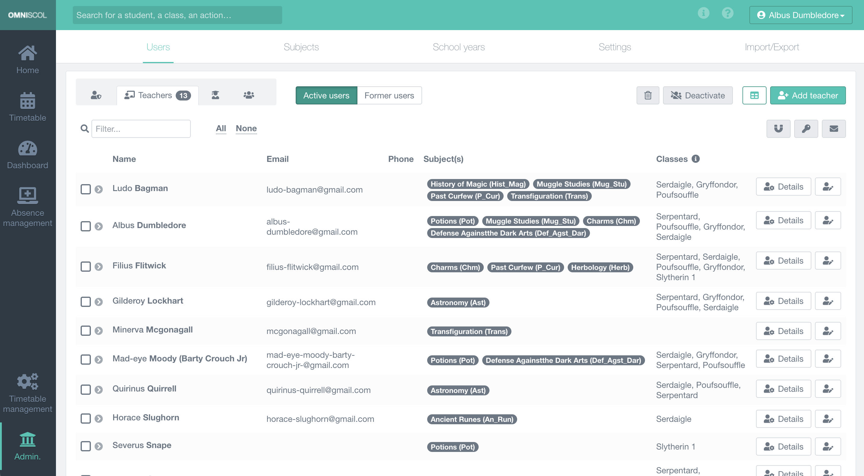 gebruikersbeheermodule (lijst, informatiebladen, beheer) en algemene instellingen